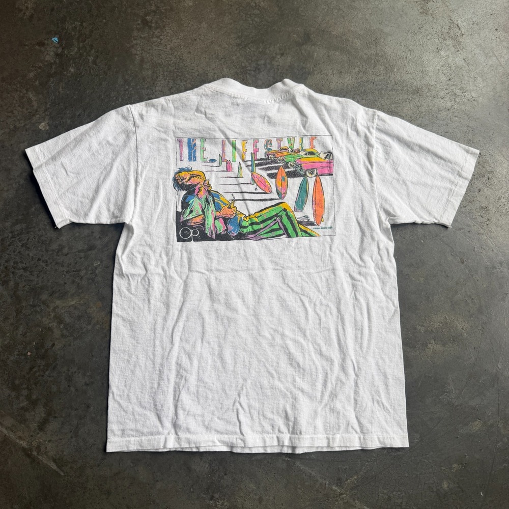 Vintage RARE 80s Ocean Pacific OP The Lifestyle Double Side Graphic Shirt Mens L